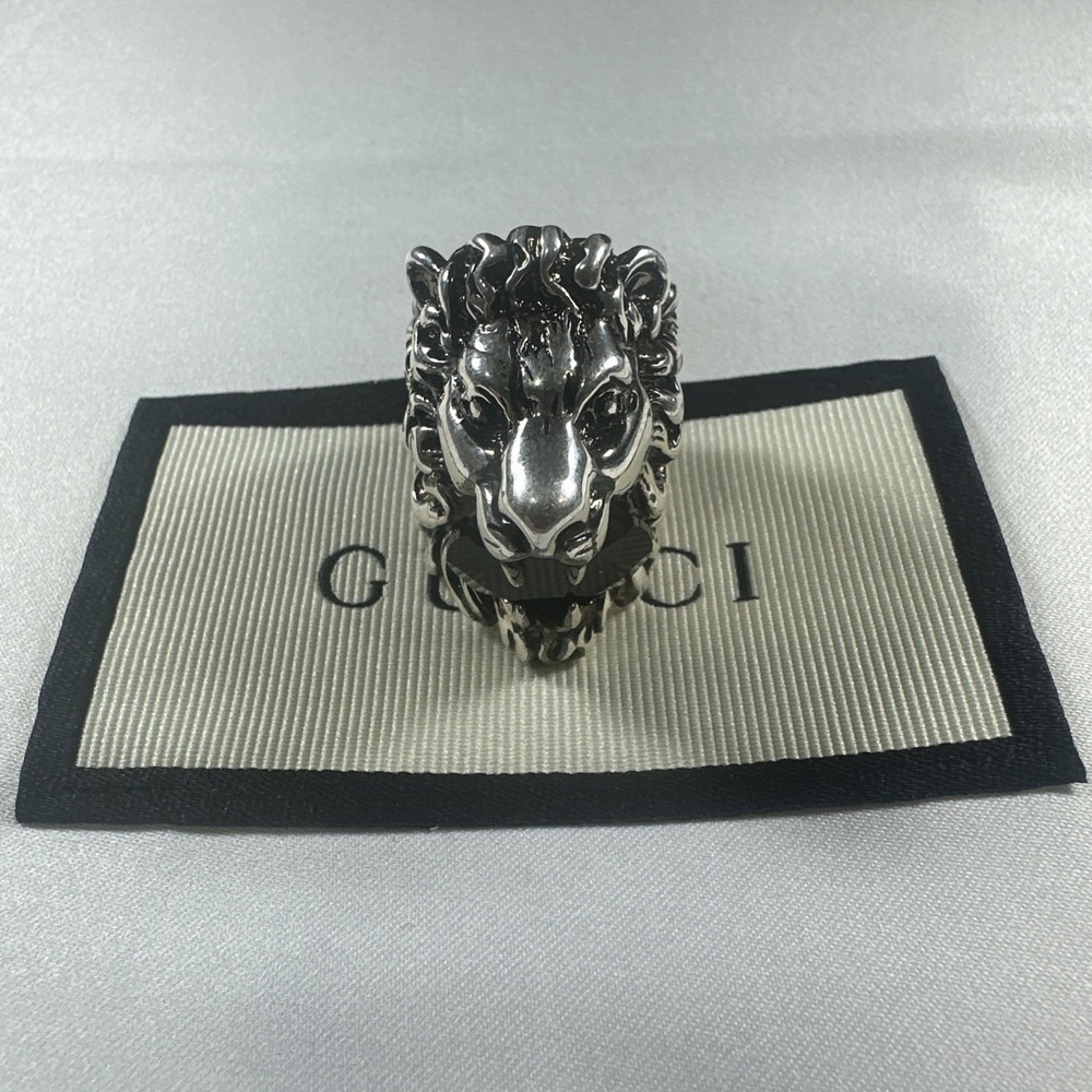Gucci Lion Head Ring Size 5 Black Stone Ring Authentic Comes With COA